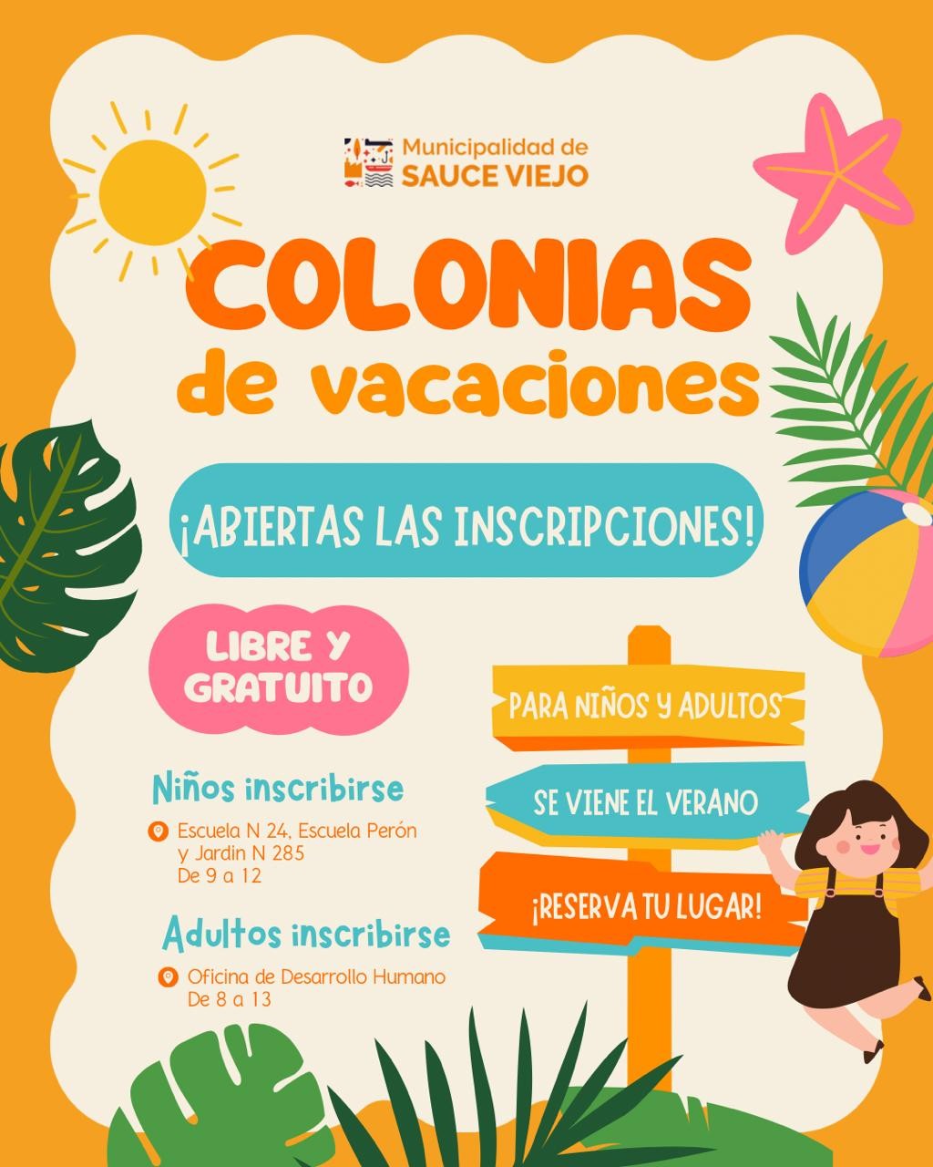 Sauce Viejo abre las inscripciones para las Colonias Municipales